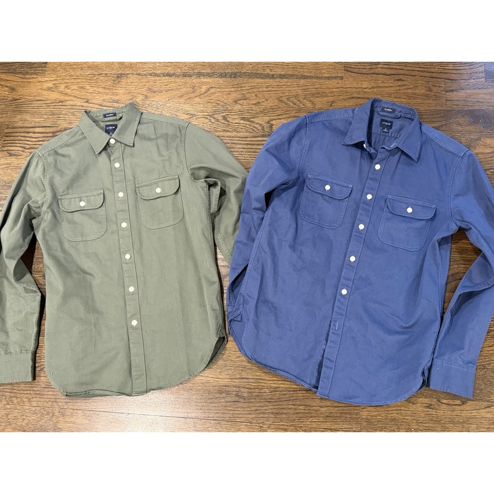 J Crew Shirt Re Imagined Set Of 2 Small‎ Blue GreenButton Up Cotton Long Sleeve